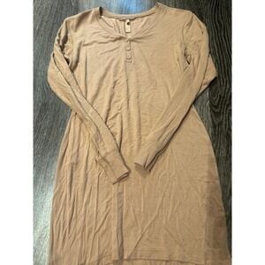 SKIMS Long Sleeve Henley Dress Tan Size L Cozy Lounge Sleepwear